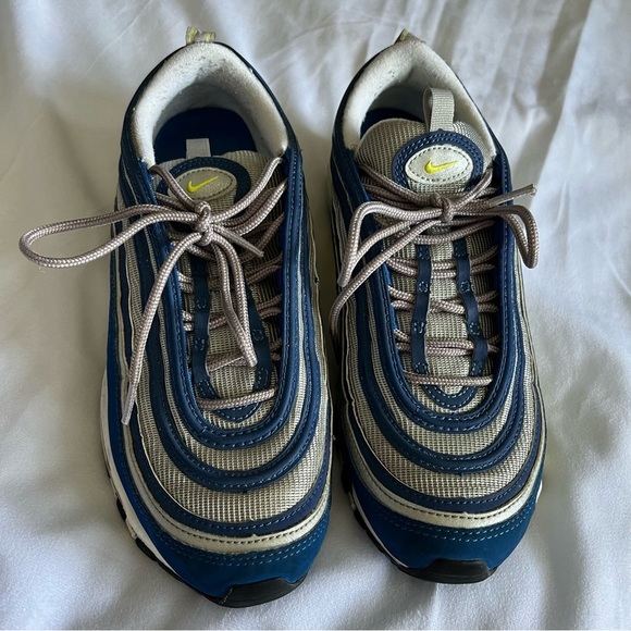 Nike Air Max 97 Blue Neon Yellow Trainers Size 7.5 - Picture 2 of 12